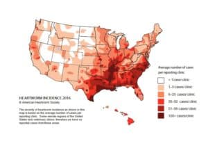 Heartworm Disease occurrence map.